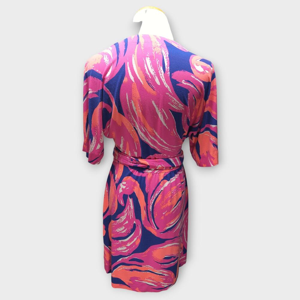 Womens Lilly Pulitzer Blue/Orange/Pink Short Sleeve Wrap Dress Size XS - Picture 5 of 7
